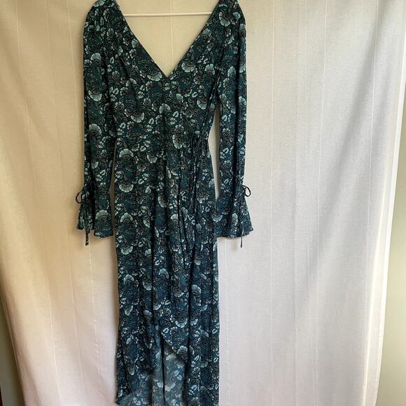Band of the Free NWT Faux Wrap Maxi Dress Hi-Lo Teal boho - Picture 1 of 6